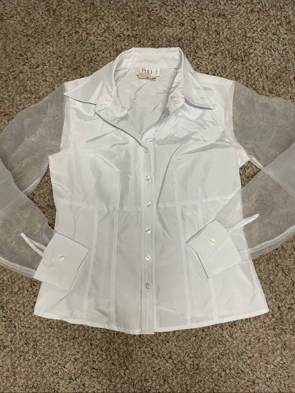 Puli White Sheer Long Sleeve Button-Front Blouse- new